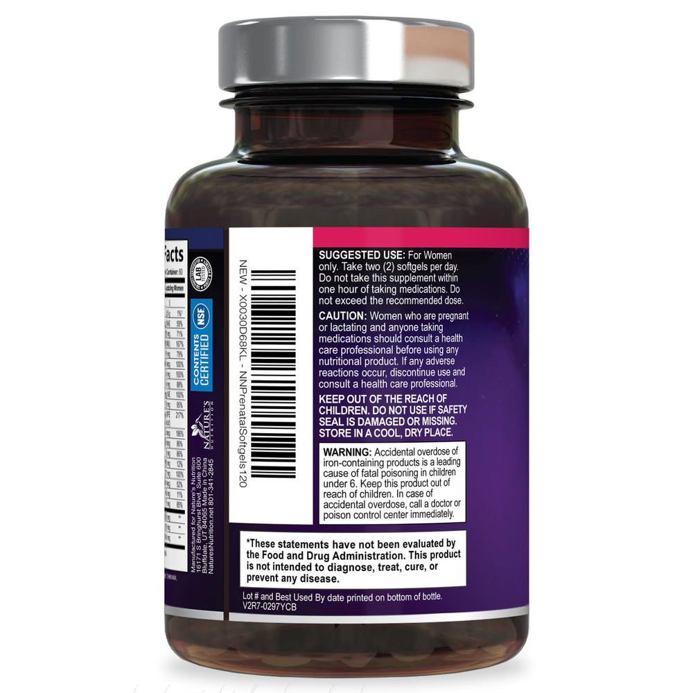 Omega-3 DHA softgels in Nature's Nutrition prenatal formula