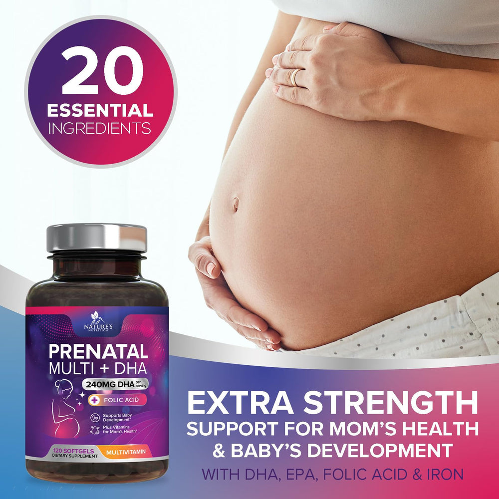 Close-up of Nature's Nutrition prenatal softgels for easy dosage