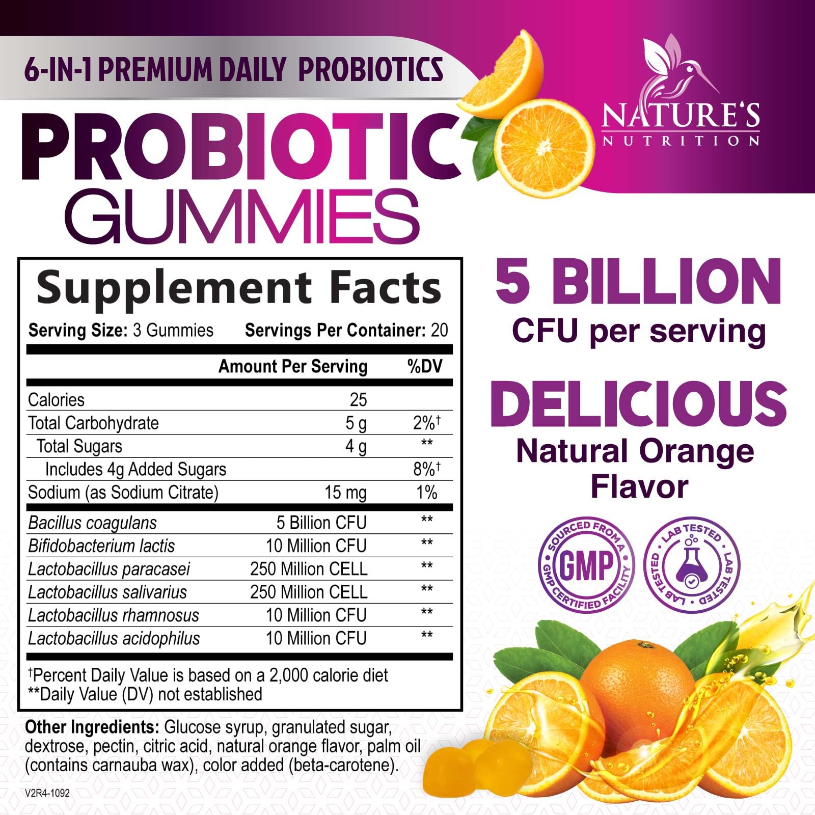 Nature's Nutrition Probiotics Gummies orange flavor for convenient wellness.