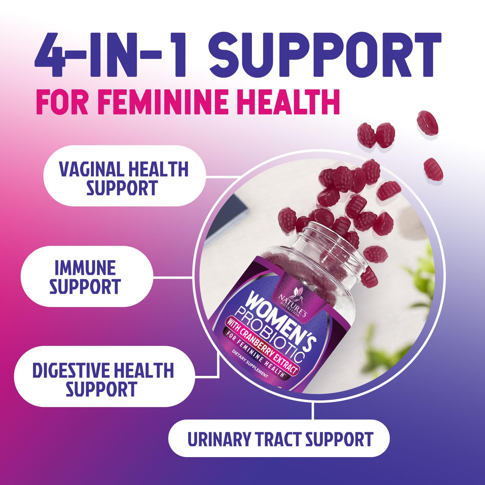 Nature's Nutrition Probiotics for Women gummies on daily routine setup