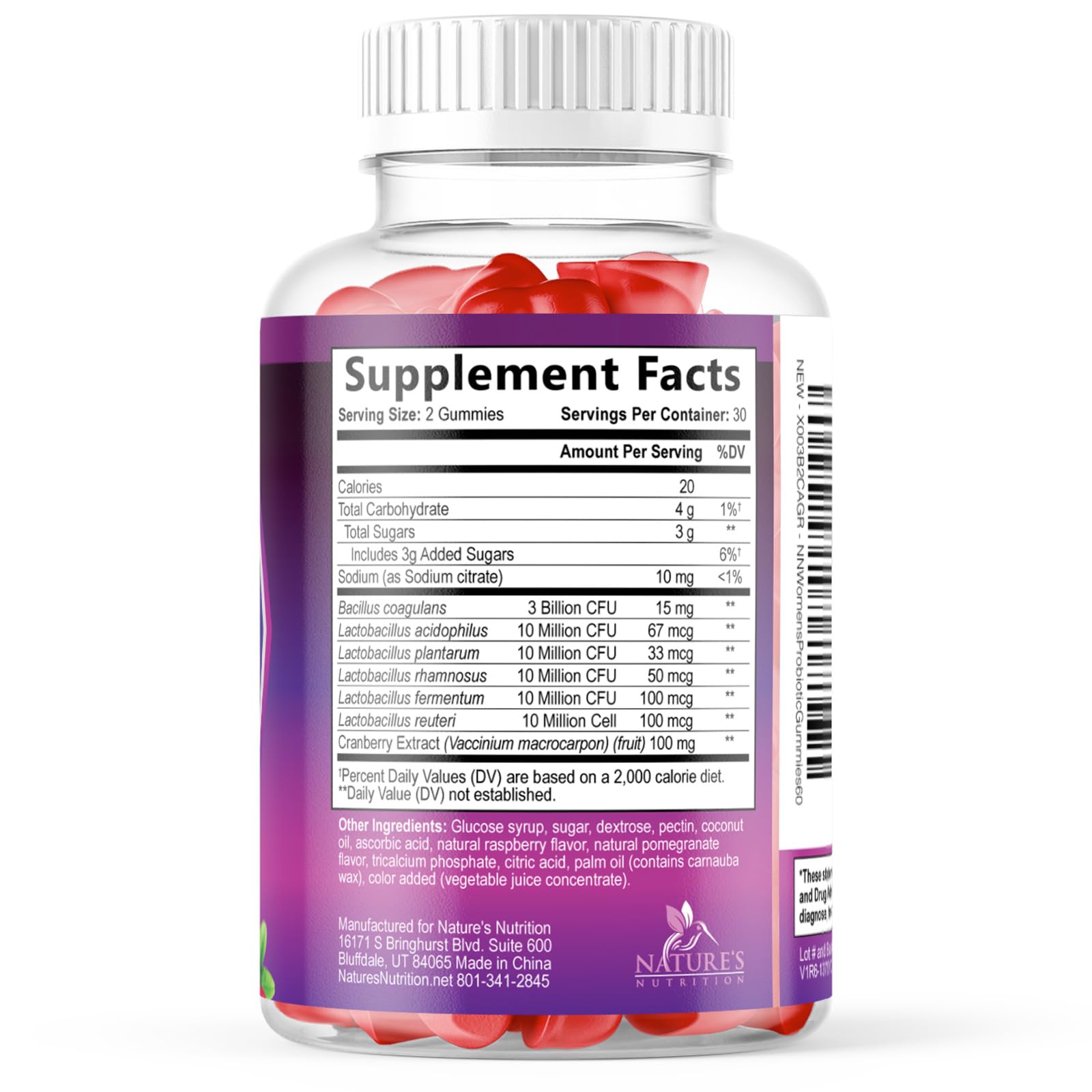 Nature's Nutrition Probiotics for Women cranberry-infused gummies daily wellness
