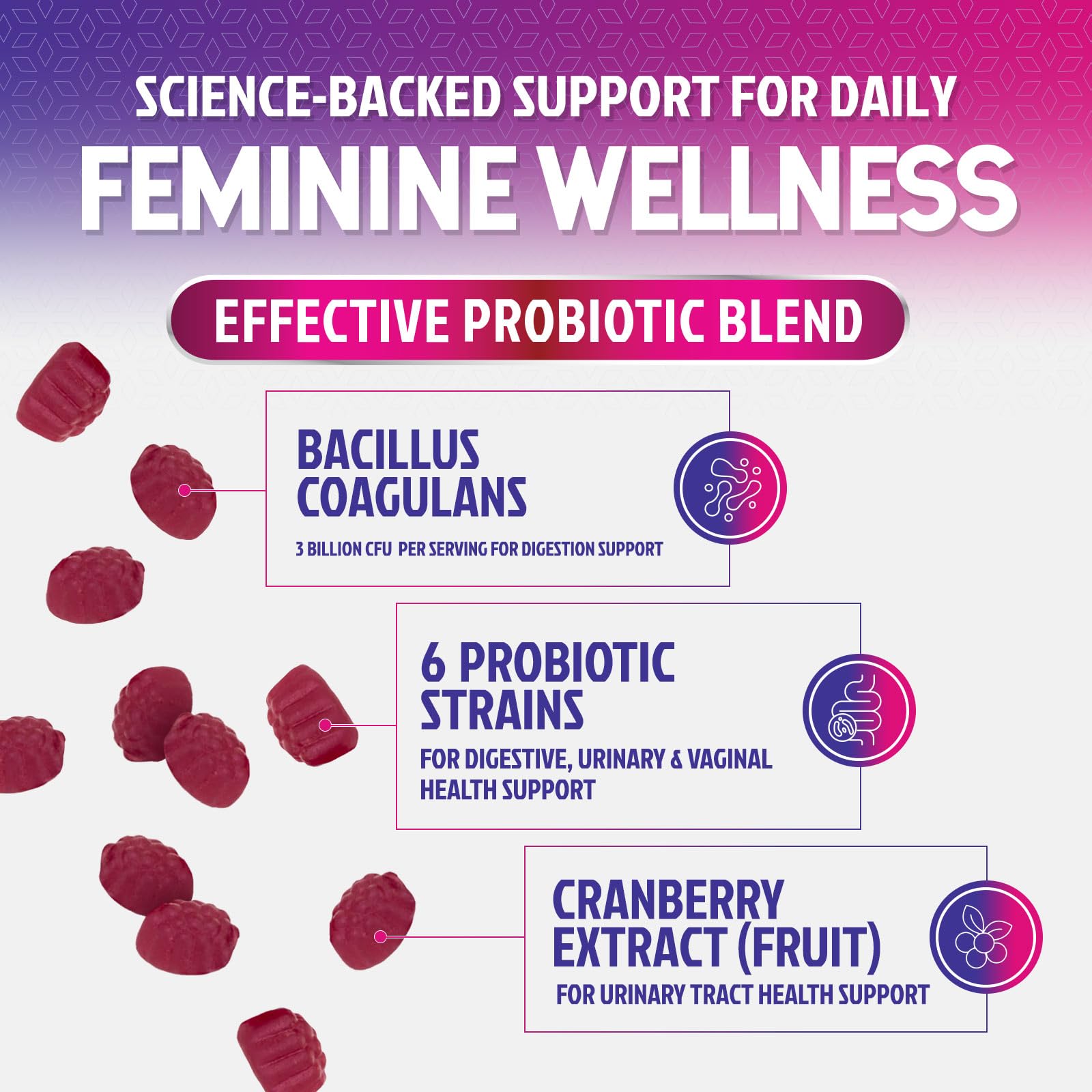 Nature's Nutrition Probiotics for Women cranberry extract label emphasizing pH balance
