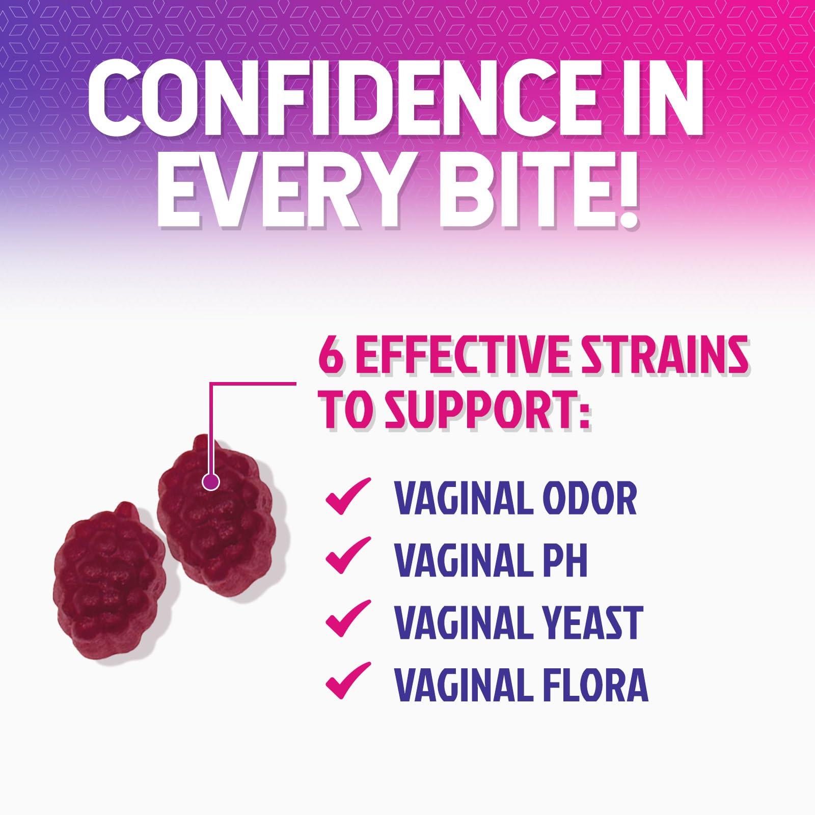 Nature's Nutrition Probiotics for Women gummies close-up texture and flavor