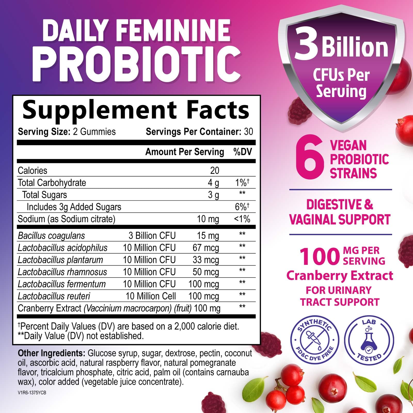 Nature's Nutrition Probiotics for Women gummies close-up with cranberry infusion