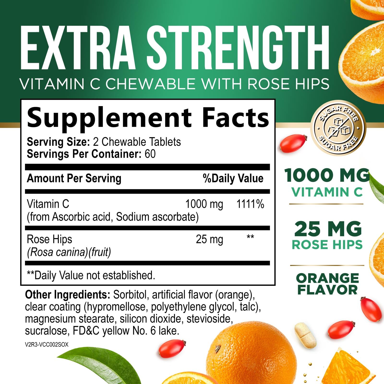 Nature's Nutrition Vitamin C chewables with rose hips, showing enhanced absorption.