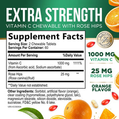 Nature's Nutrition Vitamin C chewables with rose hips, showing enhanced absorption.