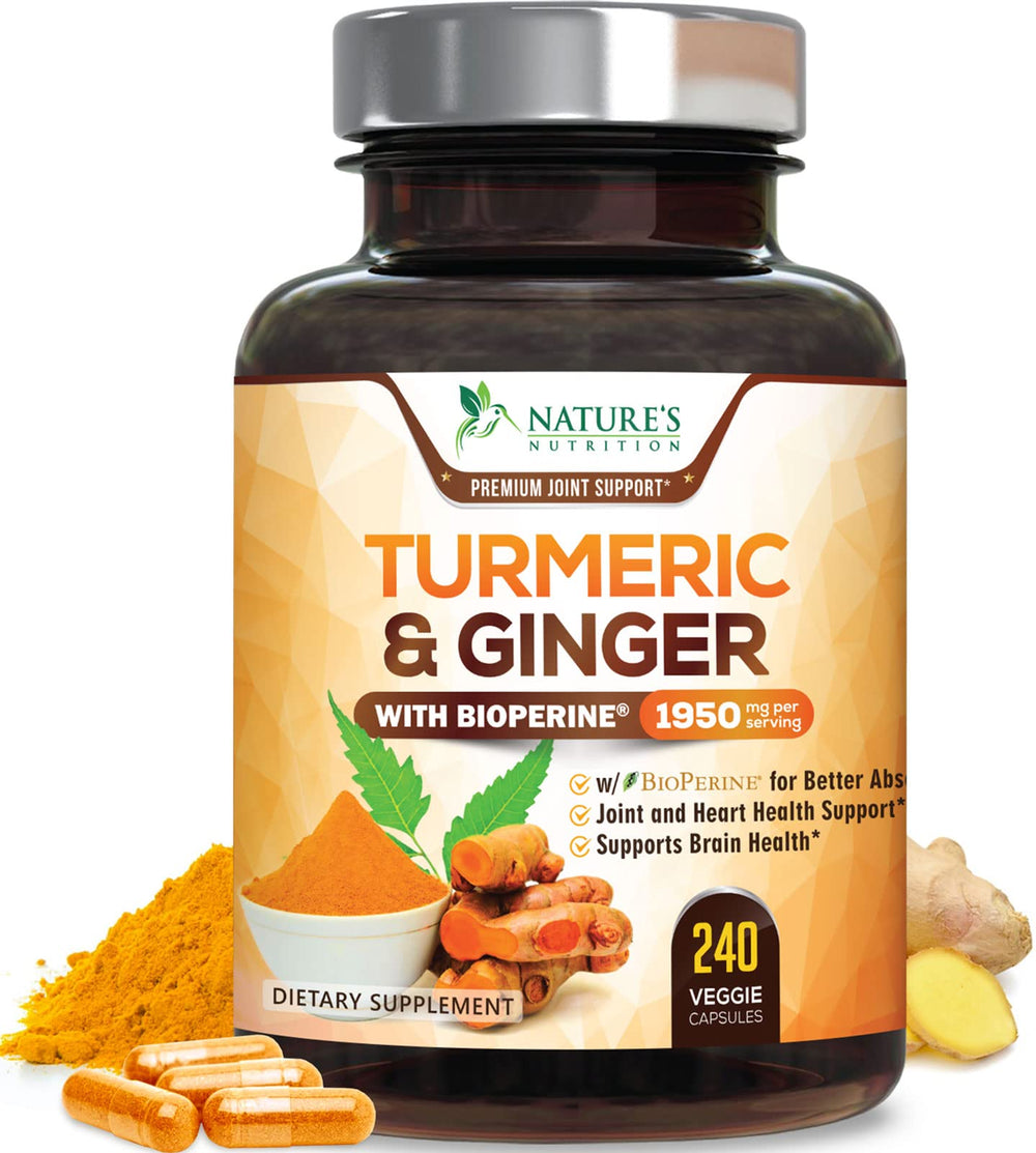 Nature's Nutrition Turmeric Curcumin bottle with 240 capsules for daily joint support.