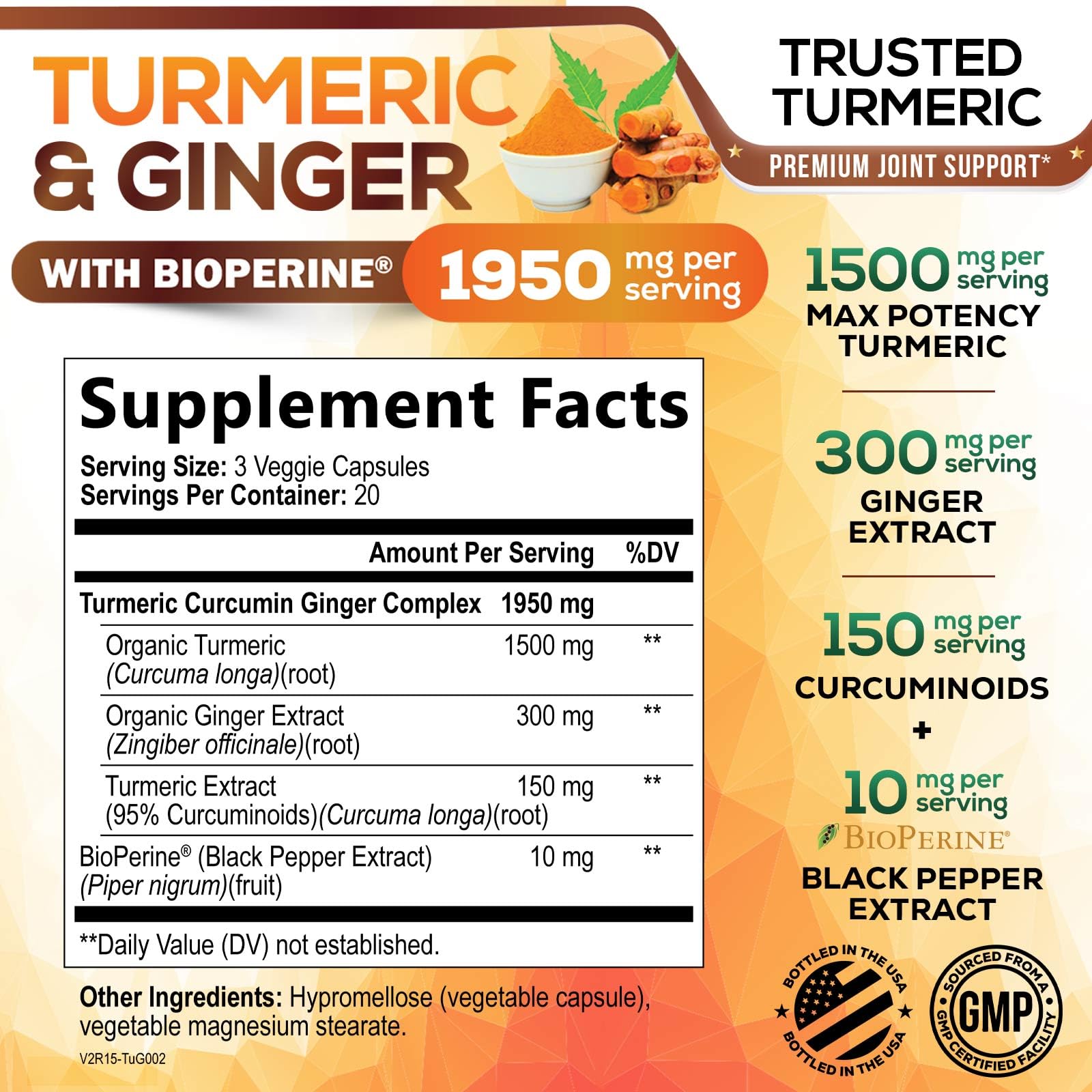 Nature's Nutrition Turmeric Curcumin capsules ready for everyday use