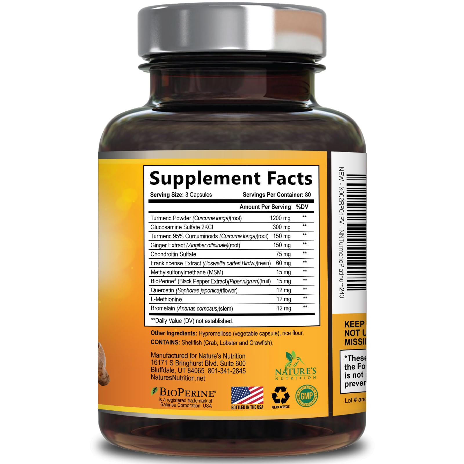 Nature's Nutrition Turmeric Curcumin bottle on pantry shelf for daily routine