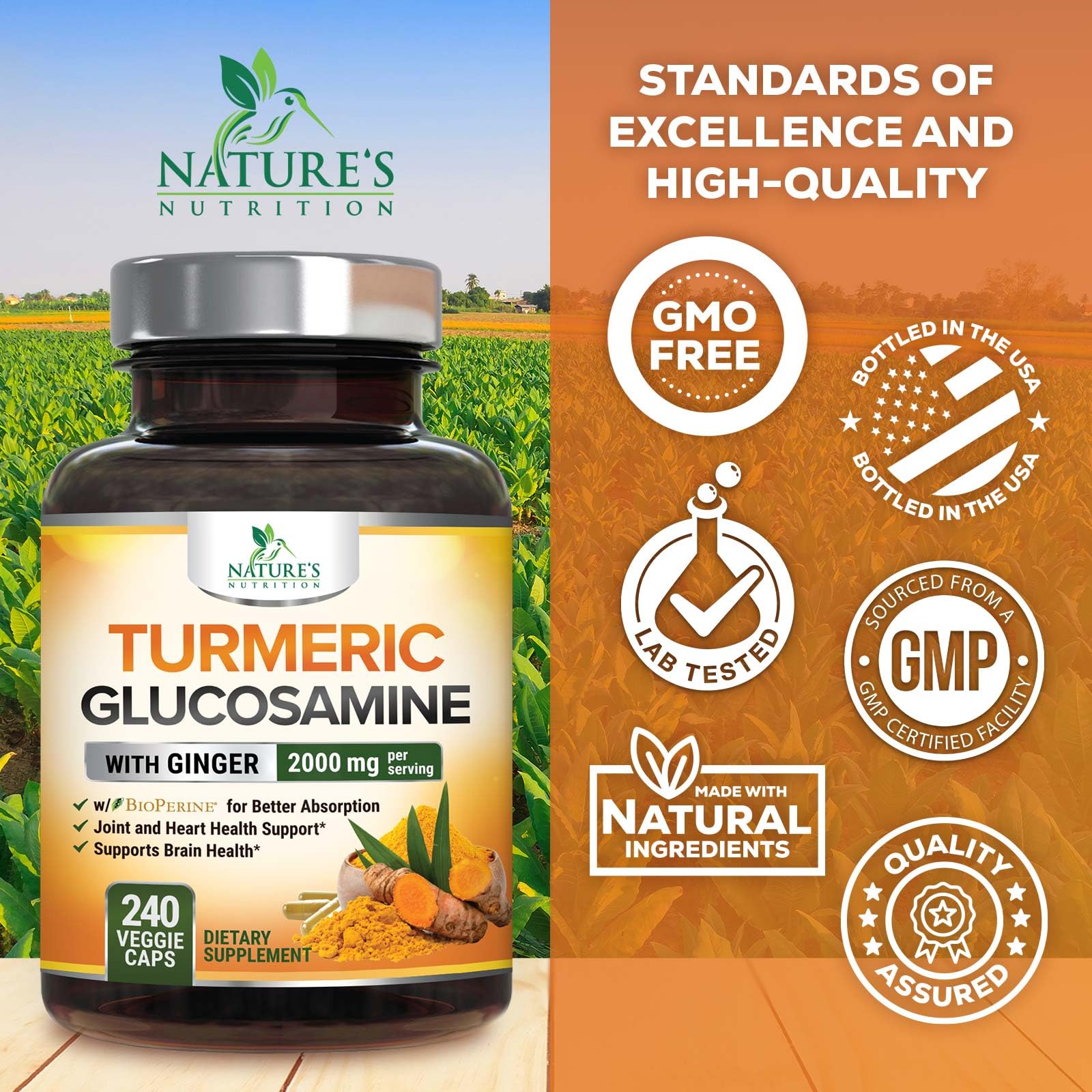 Nature's Nutrition Turmeric Curcumin pouring capsules for easy daily dosing