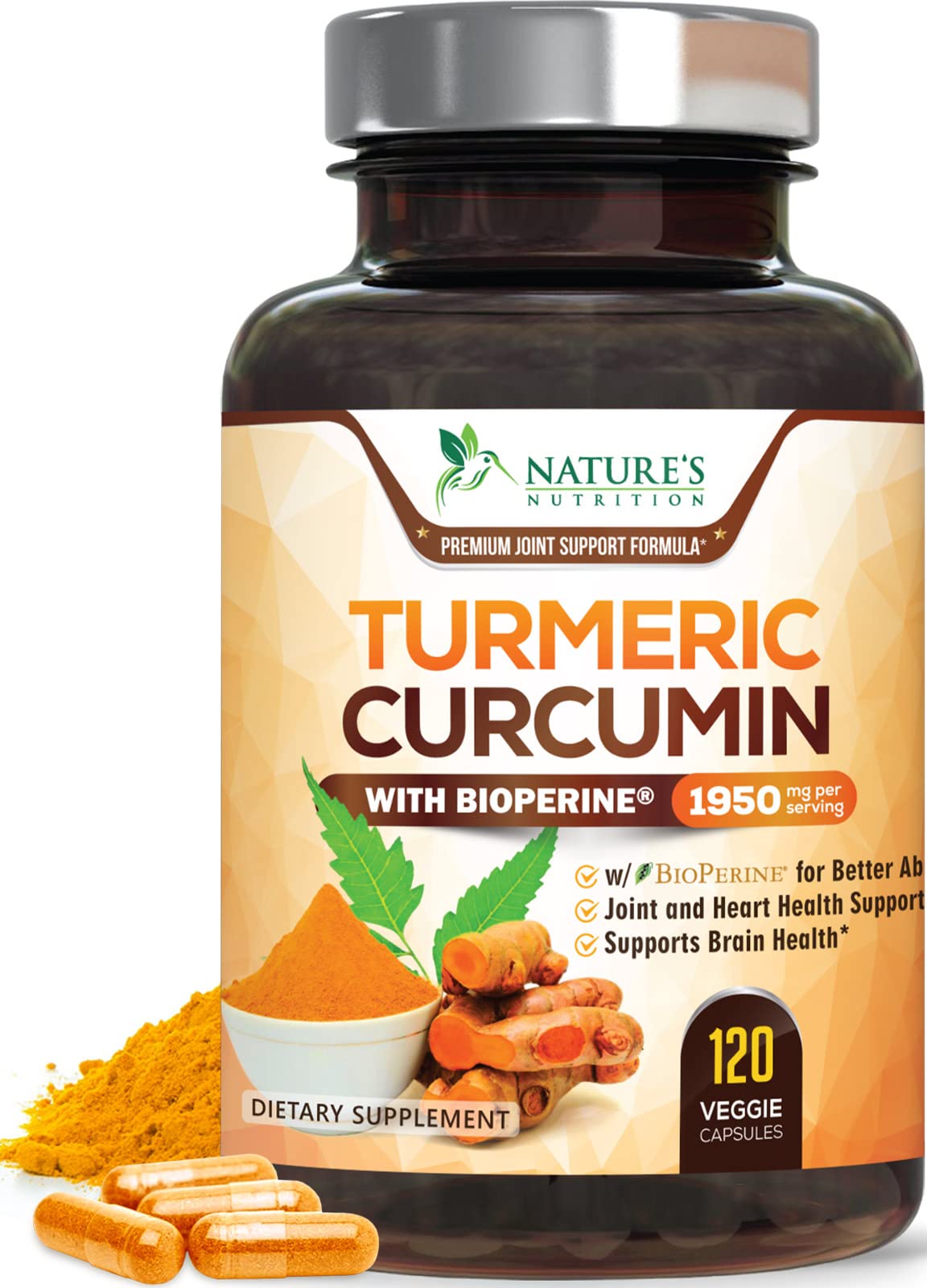 Nature's Nutrition Turmeric Curcumin bottle with high-potency capsules for daily joint support.