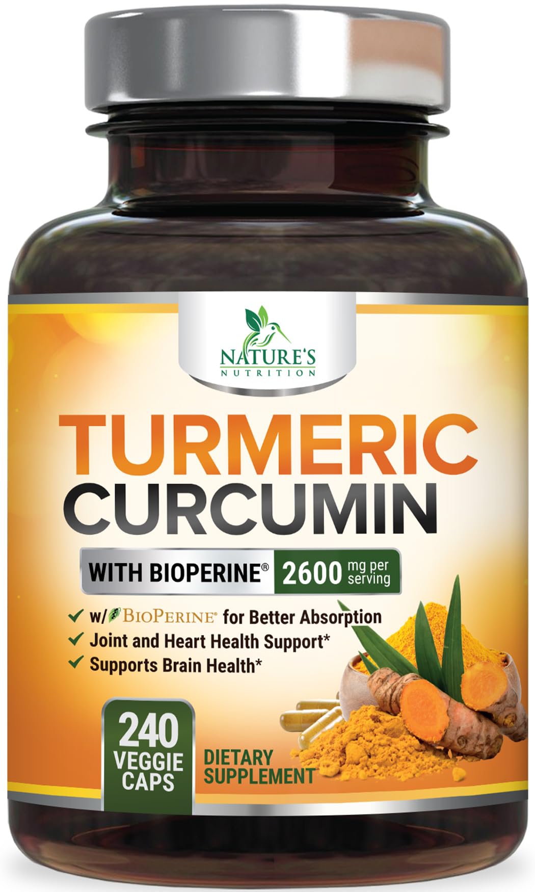 Nature's Nutrition turmeric curcumin bottle front for daily joint support