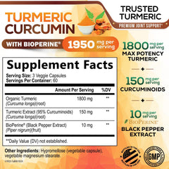 Nature's Nutrition Turmeric Curcumin label close-up showing organic turmeric claim
