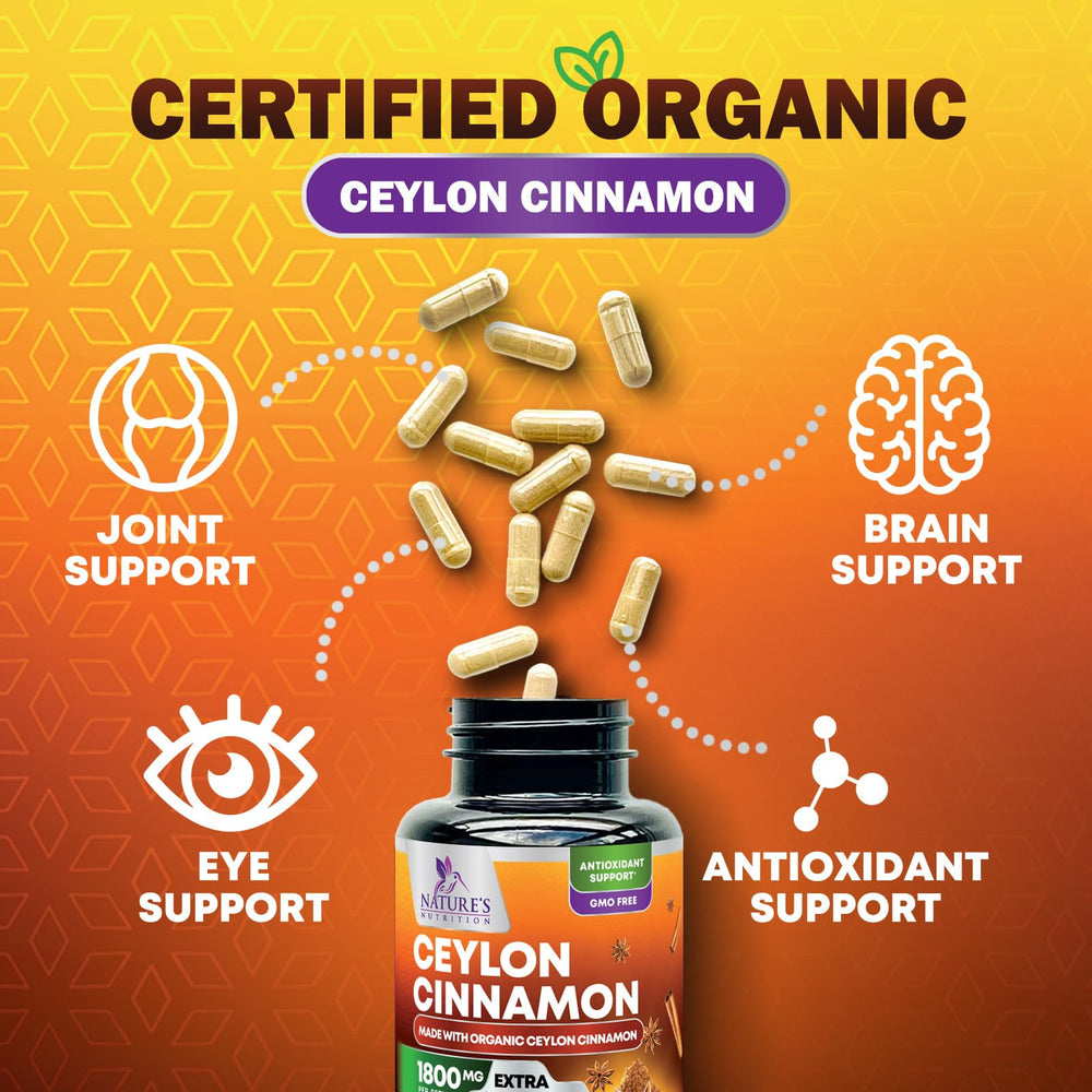 USA bottled Nature's Nutrition Cinnamon highlighting purity and quality.