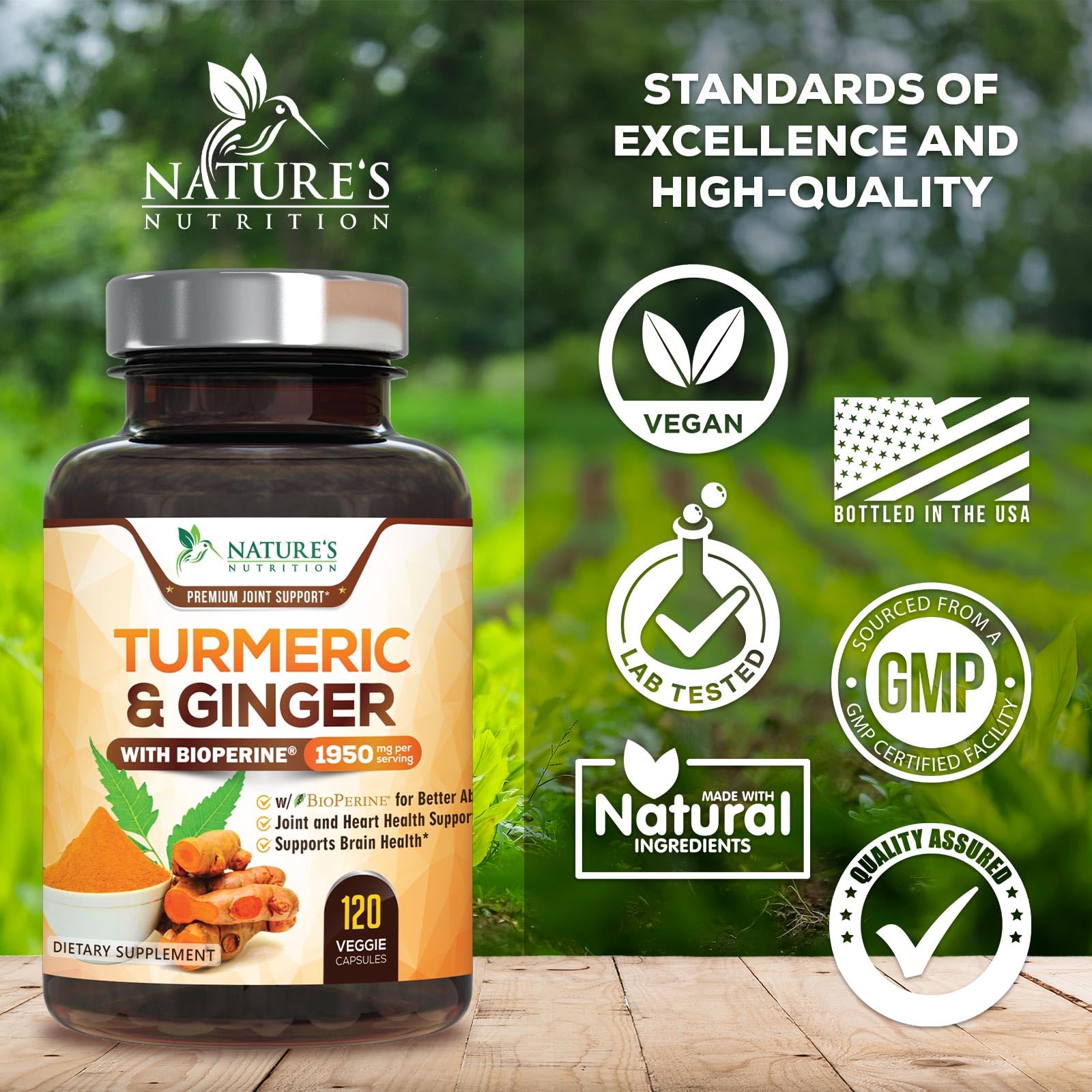 Nature's Nutrition USA-manufactured turmeric bottle with no-nonsense packaging