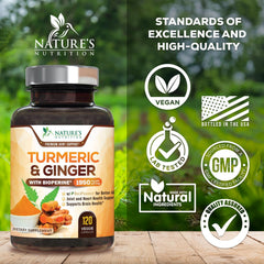Nature's Nutrition USA-manufactured turmeric bottle with no-nonsense packaging