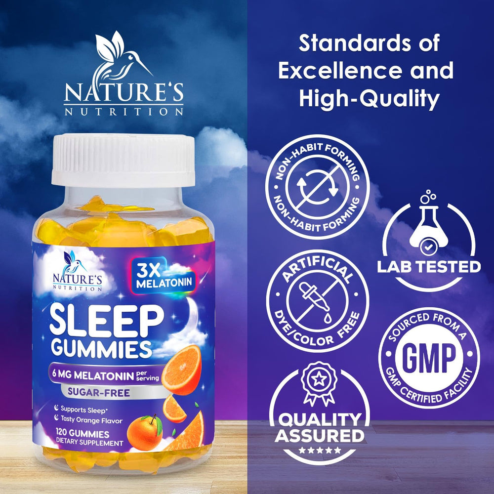 Nature's Nutrition Vegan Non-GMO Melatonin Gummies with plant-based sleep support.