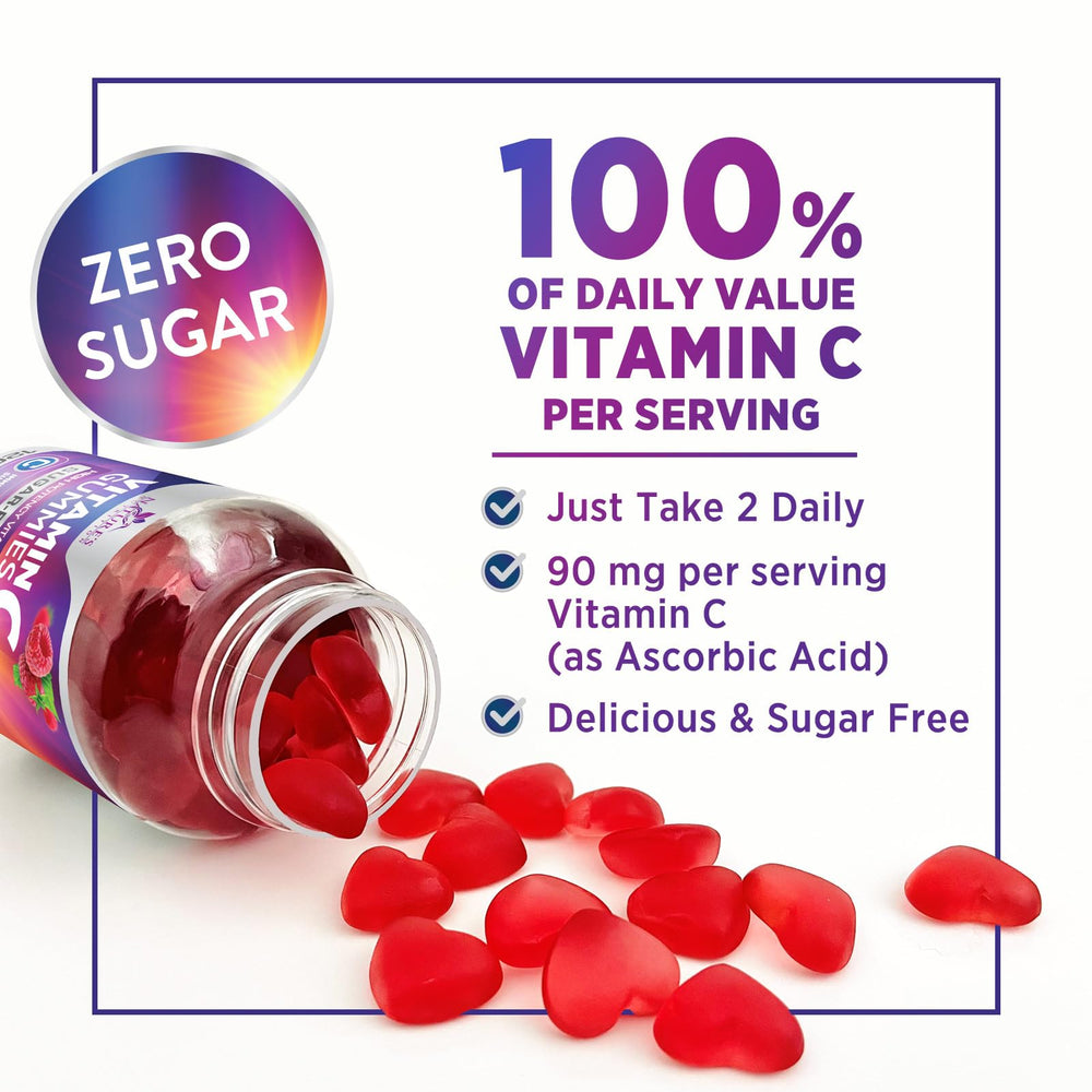 Nature's Nutrition Vitamin C Gummies with raspberries and vegan formula supported by antioxidants