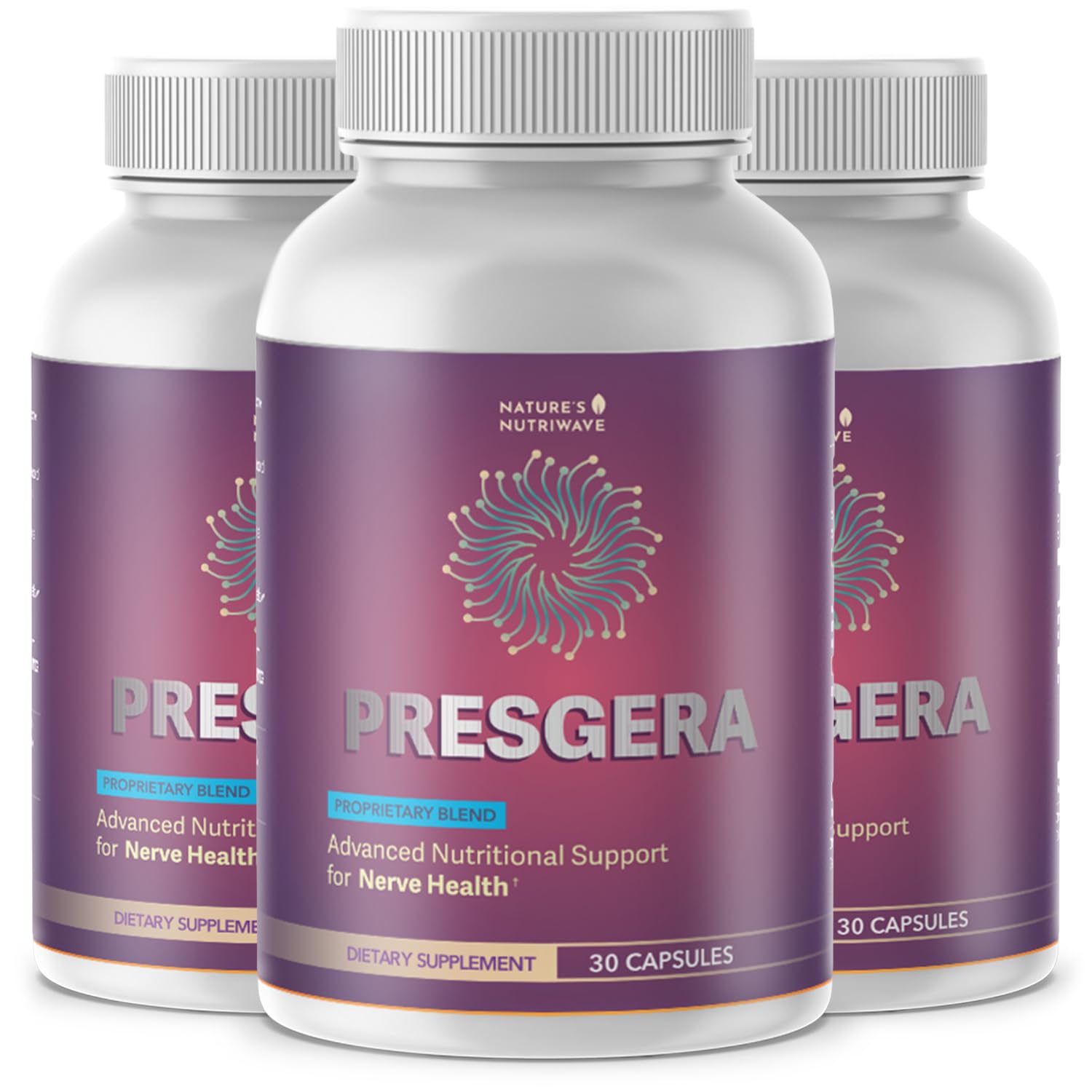Nature’s NutriWave Presgera bottle front for daily wellness.