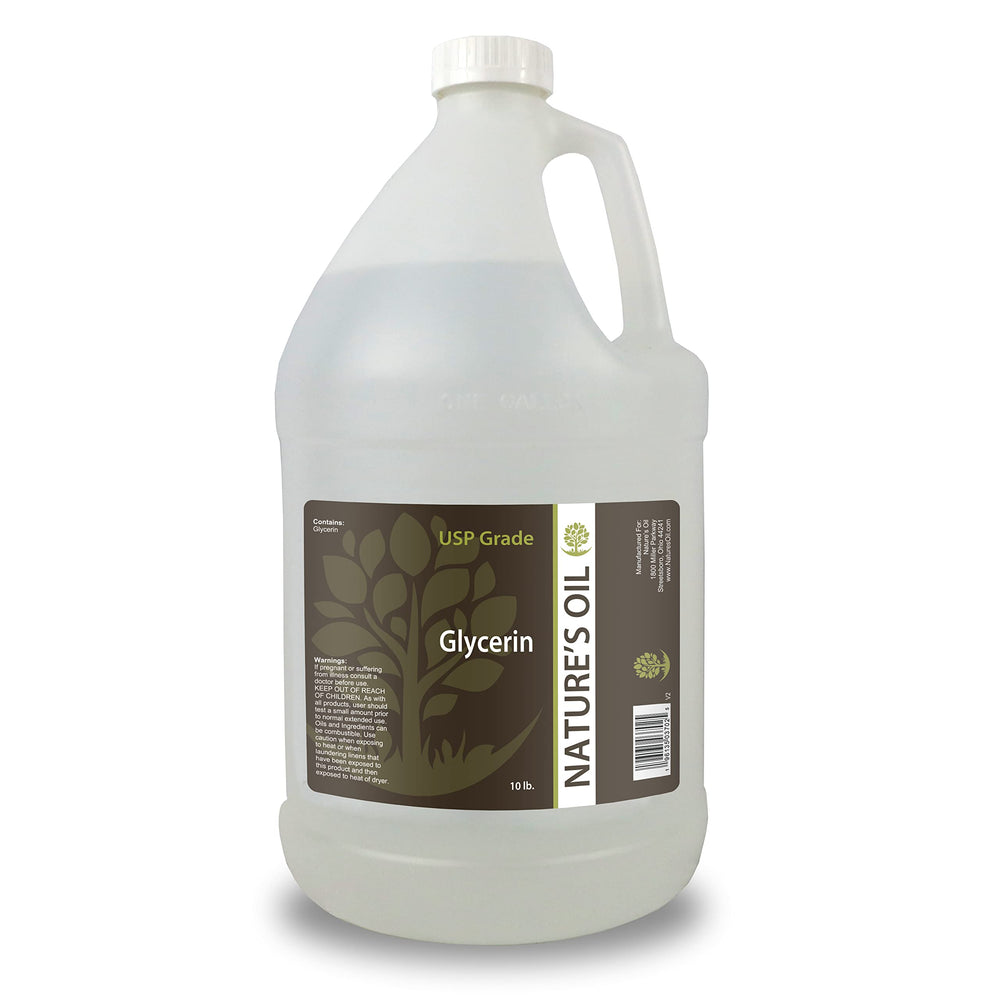 Nature's Oil USP-grade glycerin bottle pour, ideal base for DIY skin care blends.