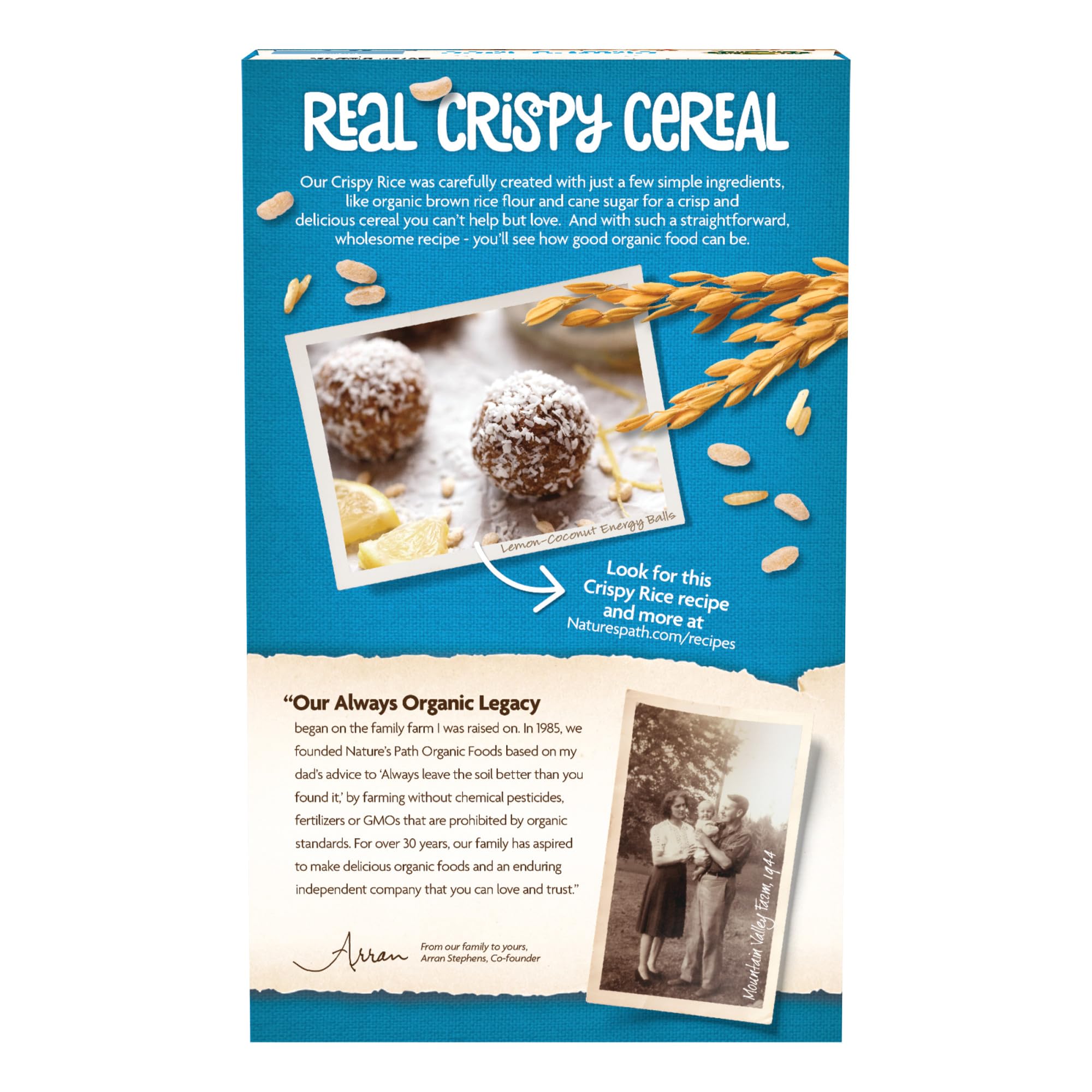 Nature's Path Crispy Rice Cereal ingredients list highlights four simple components.