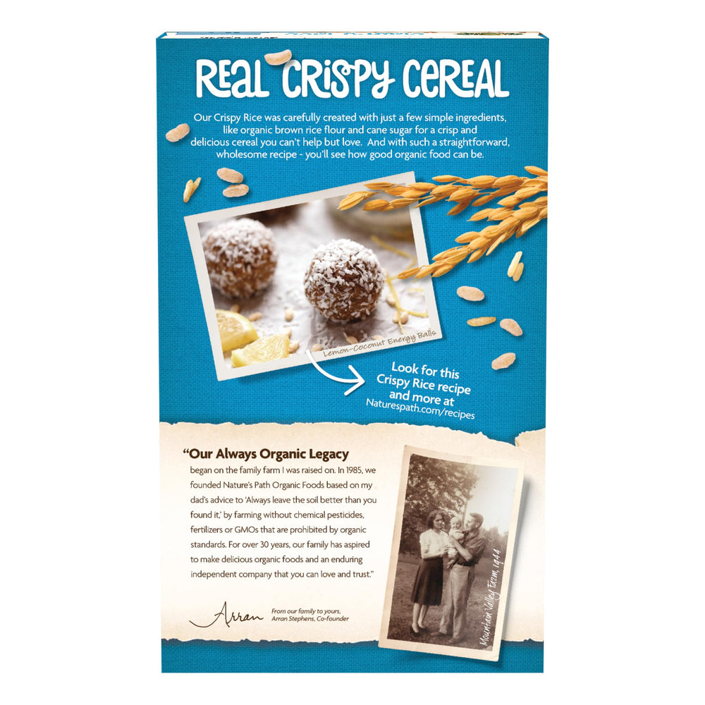 Nature's Path Crispy Rice Cereal ingredients list highlights four simple components.