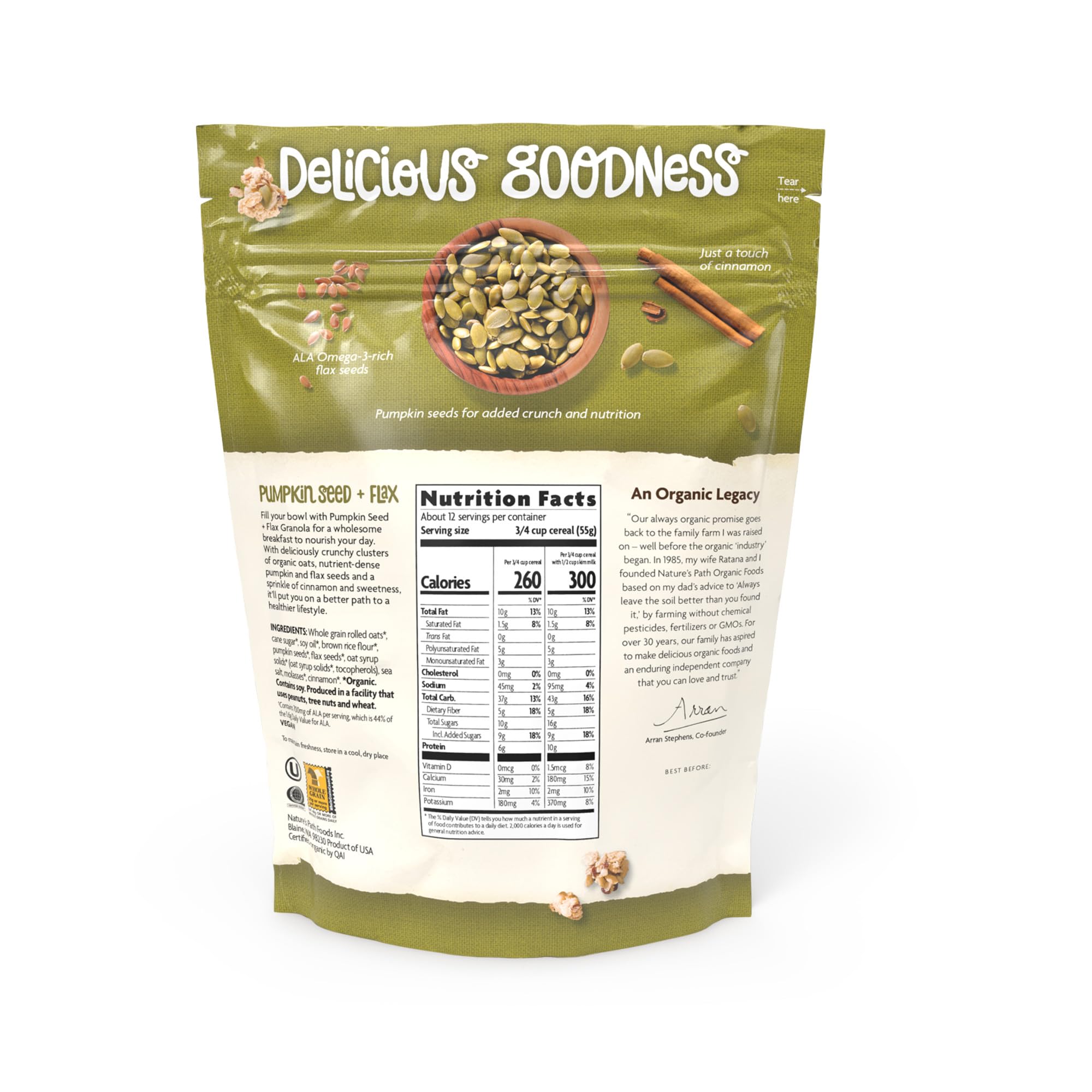 Serving bowl of Nature's Path granola highlighting fiber-rich breakfast