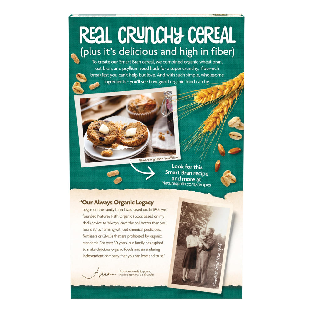 Nature's Path Smart Bran packaging highlights non-GMO and no artificial additives.