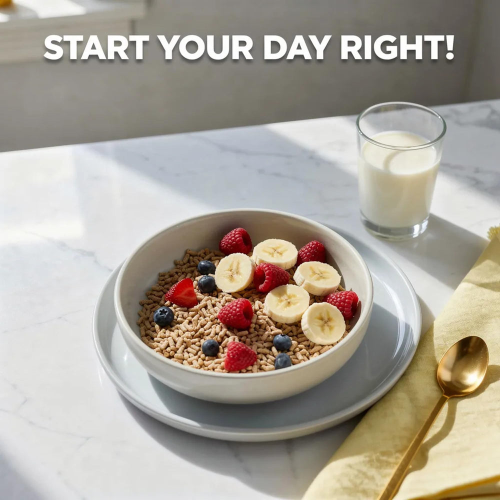 Nature's Path Smart Bran served in a bowl with milk for crunch.