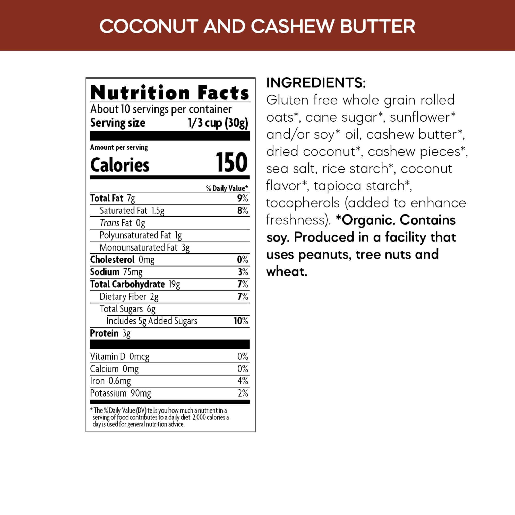 Nature's Path coconut and cashew granola with whole cashews protein boost