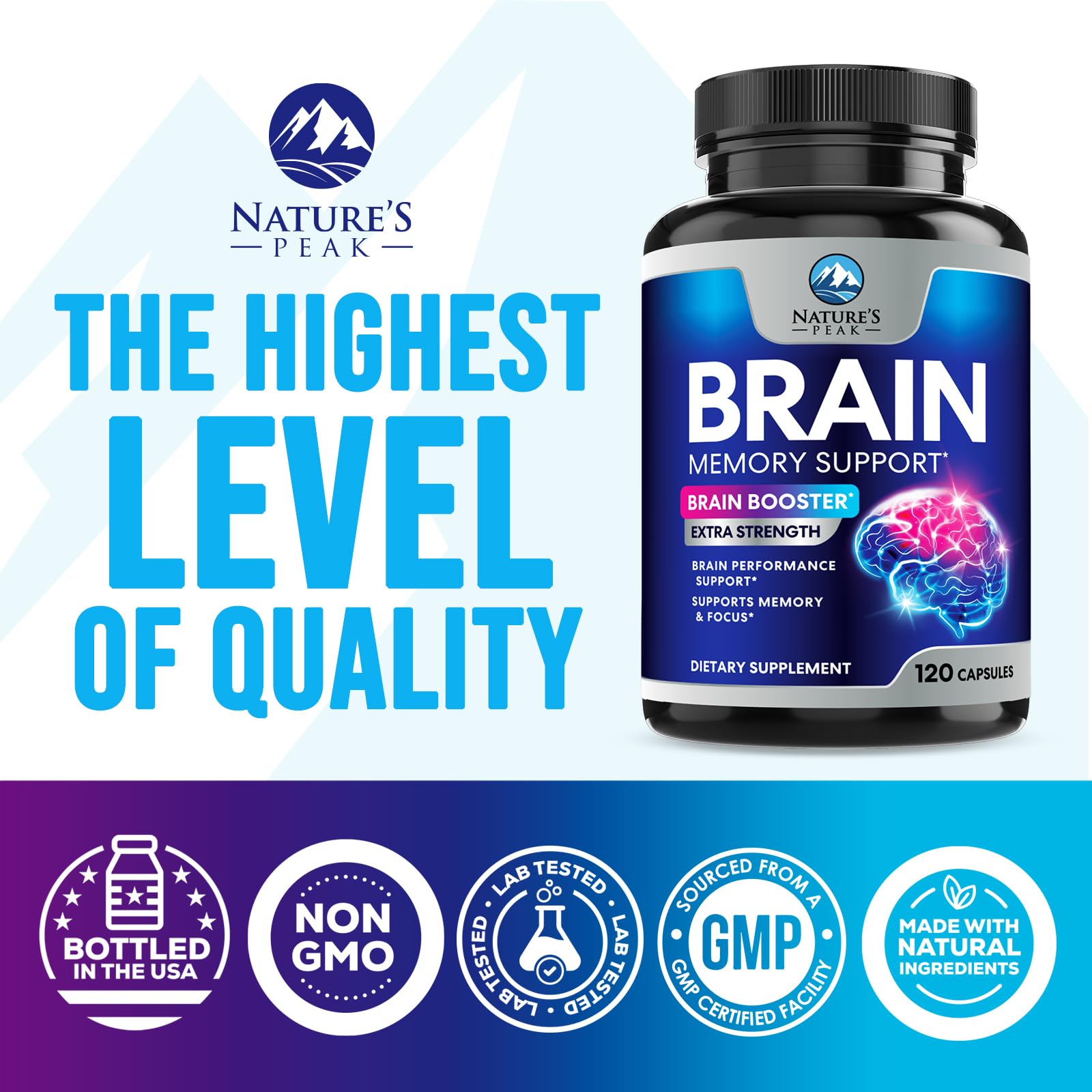 Nature's Peak bacopa monnieri capsules emphasizing memory support.