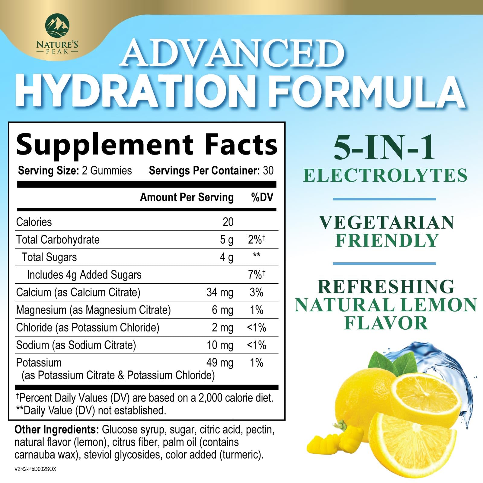 Potassium-rich electrolytes in Nature's Peak gummies support balanced hydration