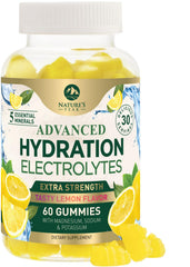 Nature's Peak Hydration Gummies lemon flavor in a portable bottle for on-the-go hydration