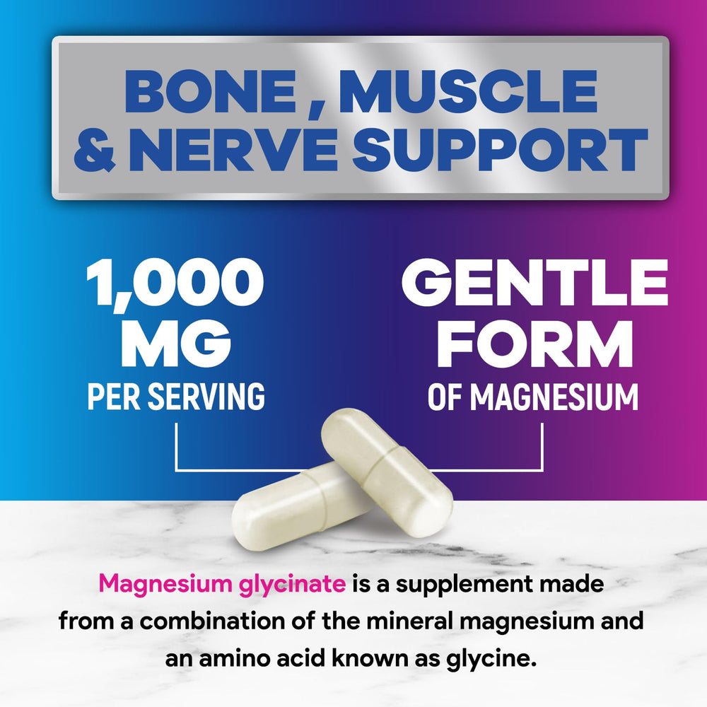 Nature's Peak magnesium glycinate bottle on wood showcases convenient daily use.