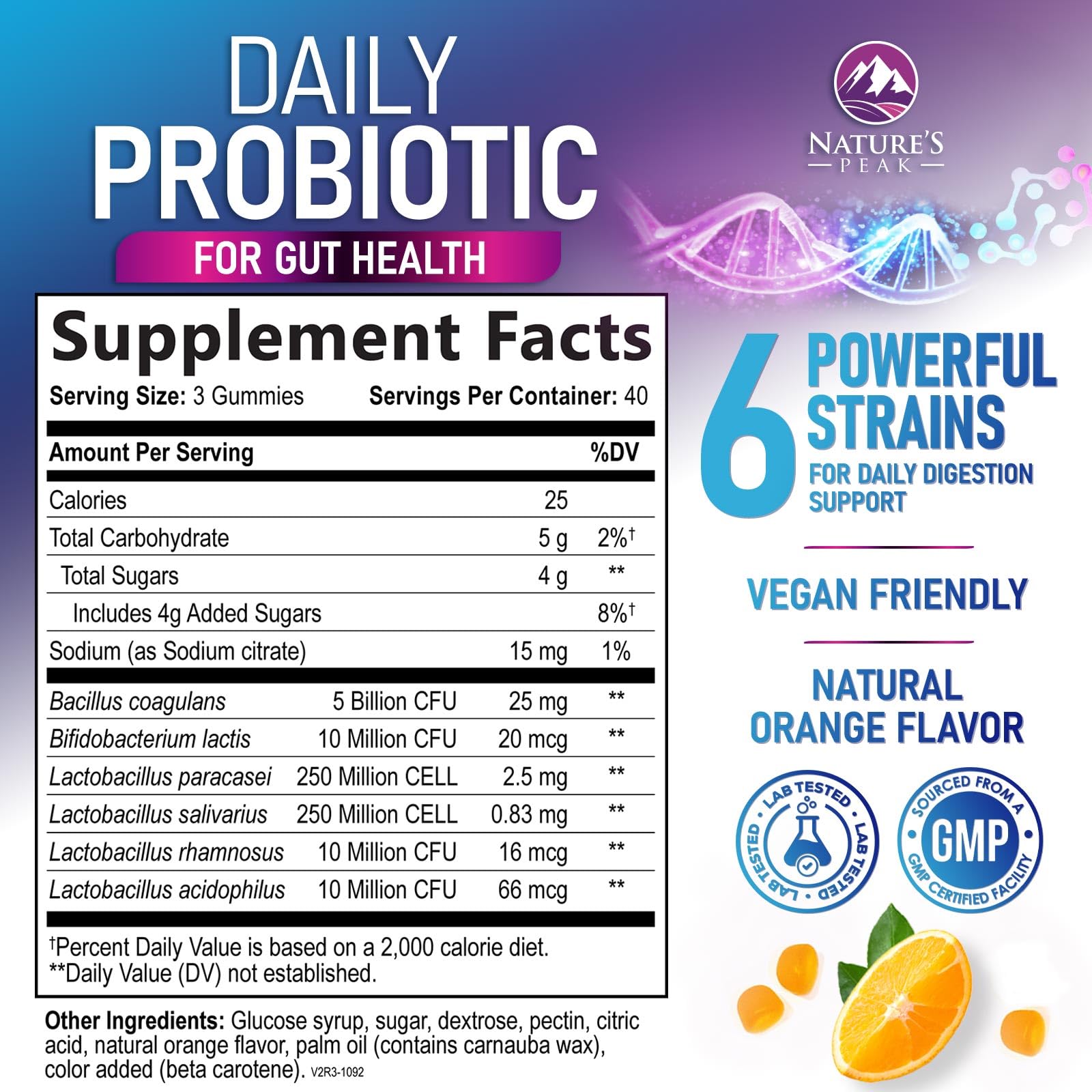 Nature's Peak Probiotic Gummies bottle for on-the-go wellness.