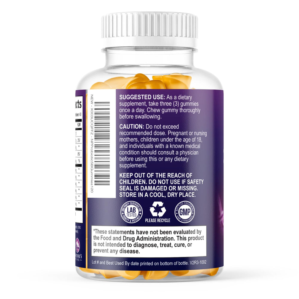 Nature's Peak Probiotic Gummies ingredients highlight six strains.