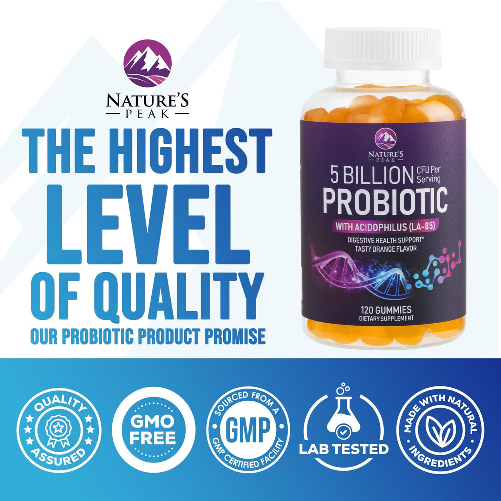 Nature's Peak Probiotic Gummies being poured from bottle.