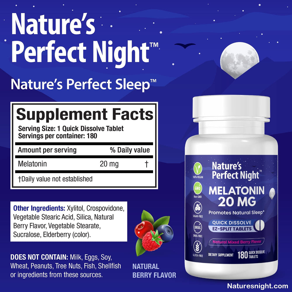 Nature's Perfect Night mixed berry flavor melatonin tablets for a tasty bedtime routine