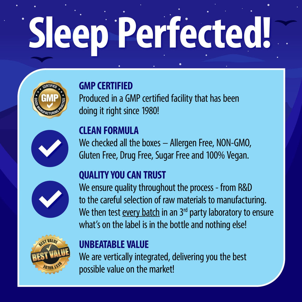 Nature's Perfect Night bottle on a nightstand for a calm bedtime ritual