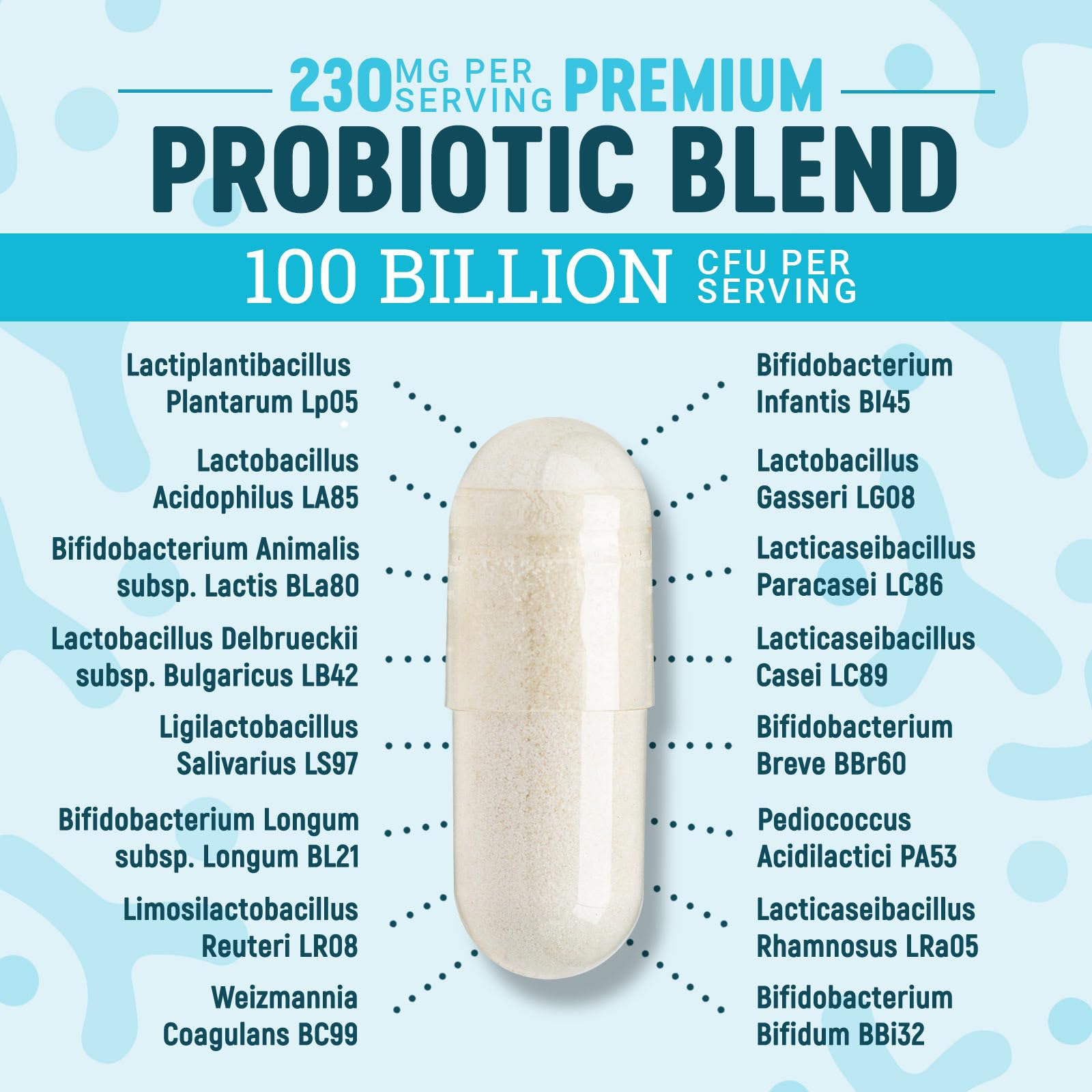 Nature's Physician Probiotics label close-up showing strains and strength