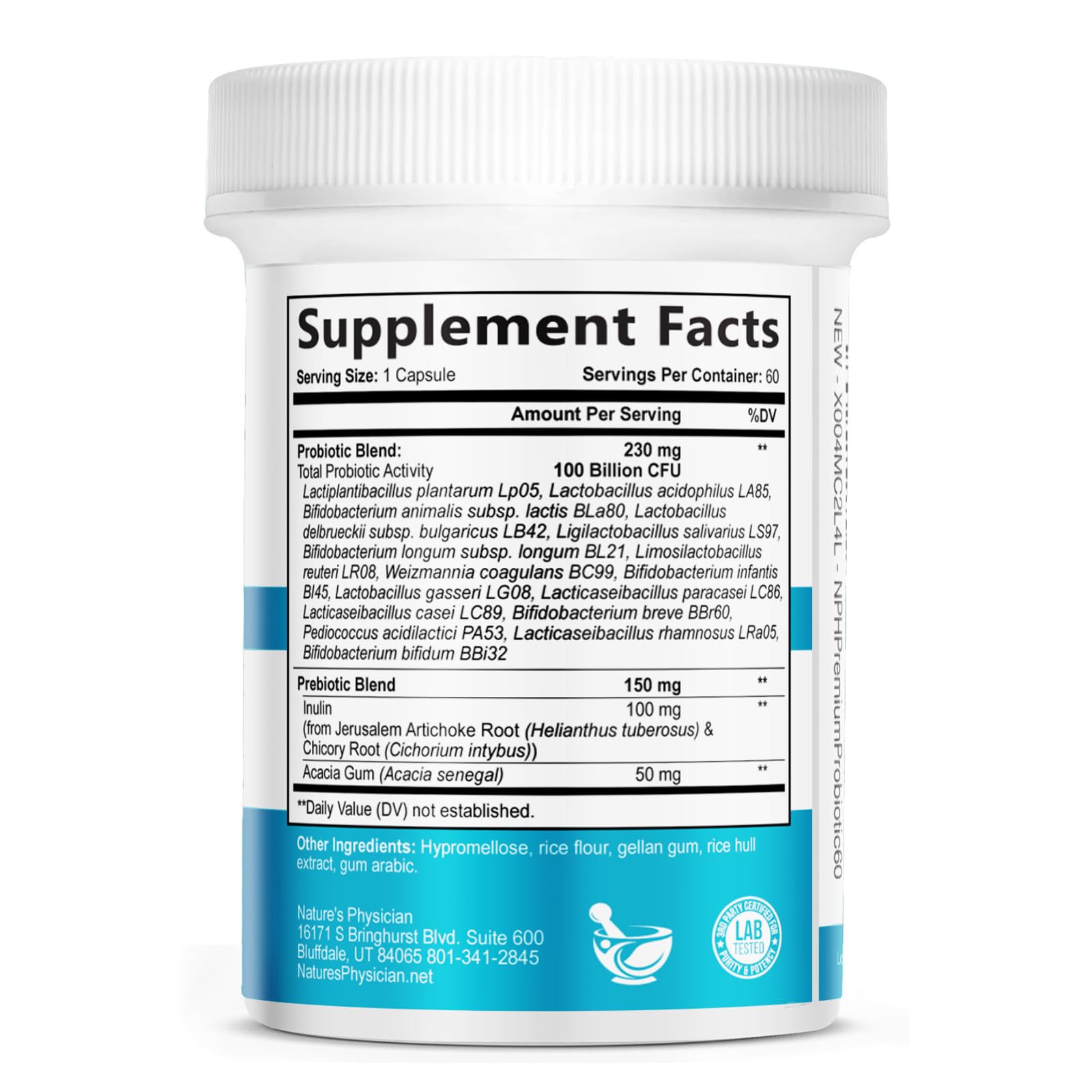 Nature's Physician Probiotics shelf-stable logo emphasizing no refrigeration needed