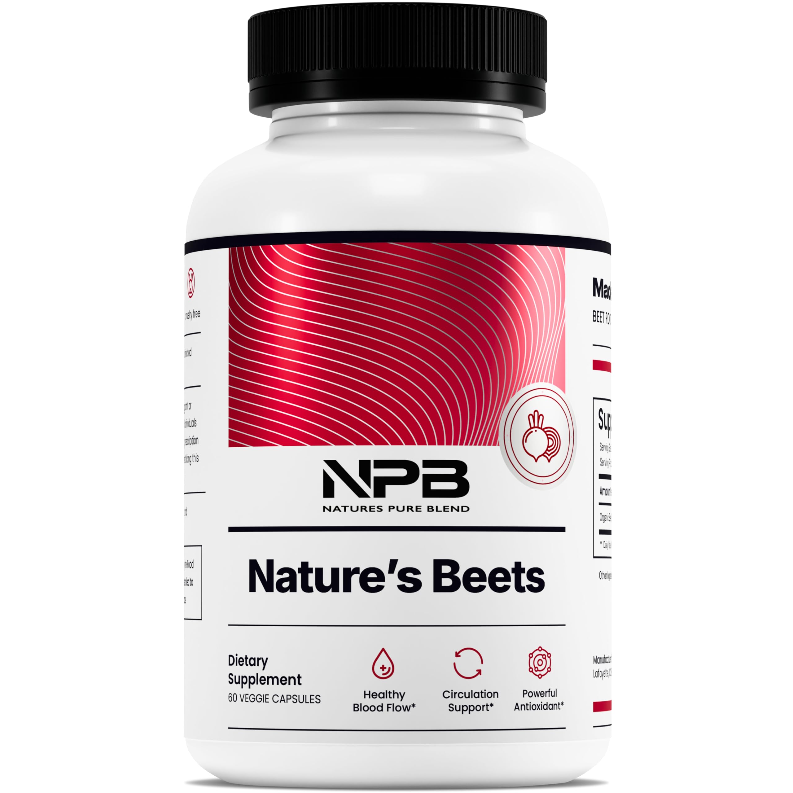Nature's Pure Blend beet root capsules bottle front showing clean, plant-based energy support