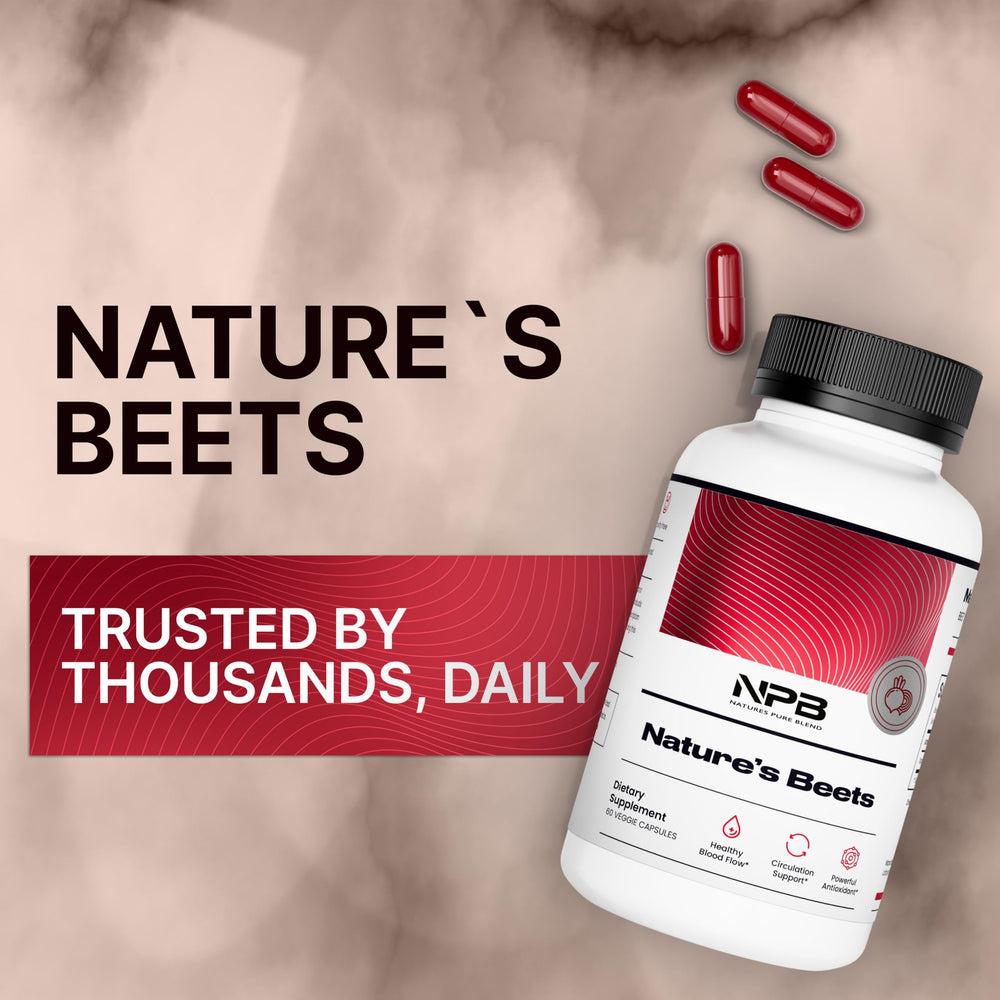 Beet root capsules from Nature's Pure Blend providing natural nitrates for nitric oxide support