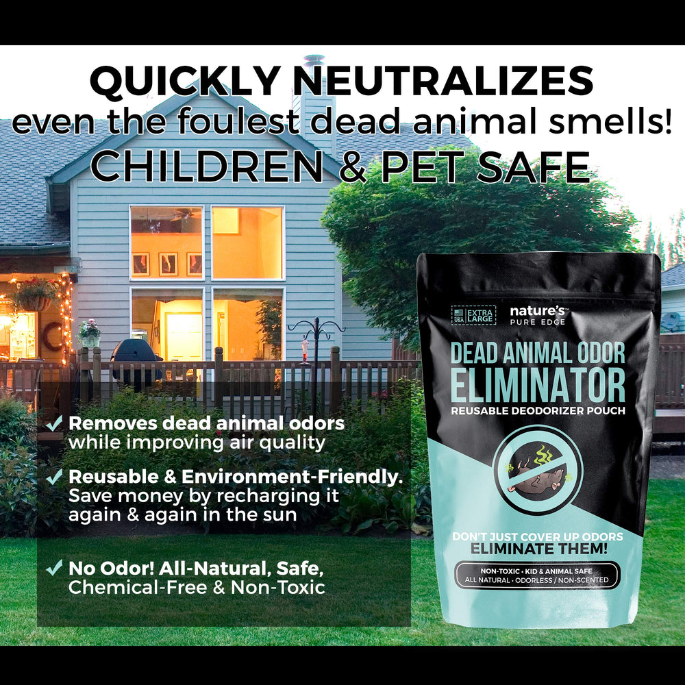 Nature's Pure Edge activated charcoal pouch in crawlspace provides odor control