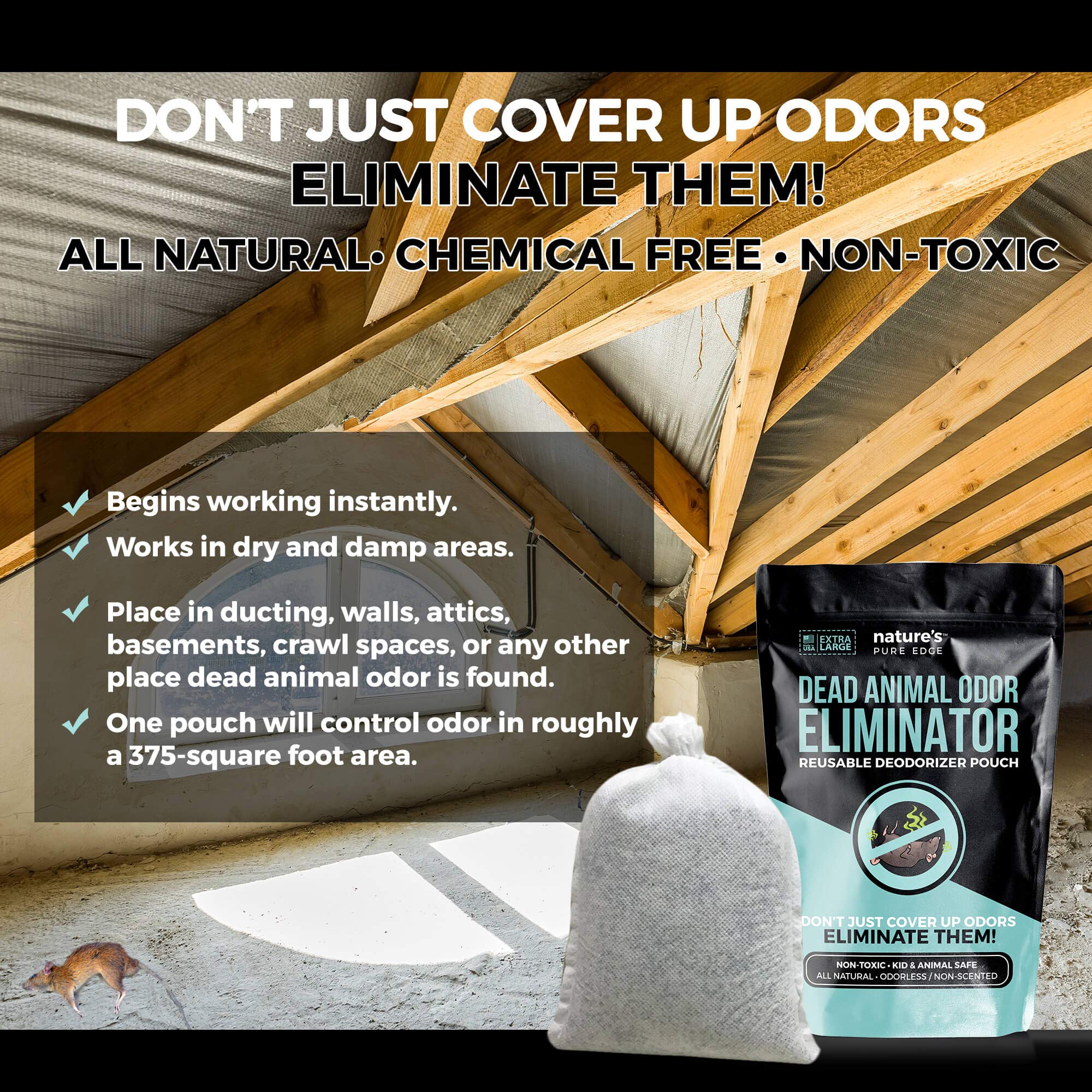 Nature's Pure Edge fragrance-free pouch for post-cleanup odor management