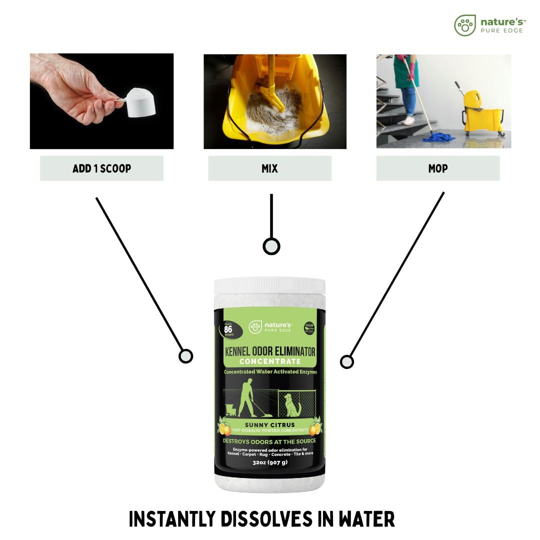 Nature's Pure Edge kennel odor cleaner solution applied to large areas
