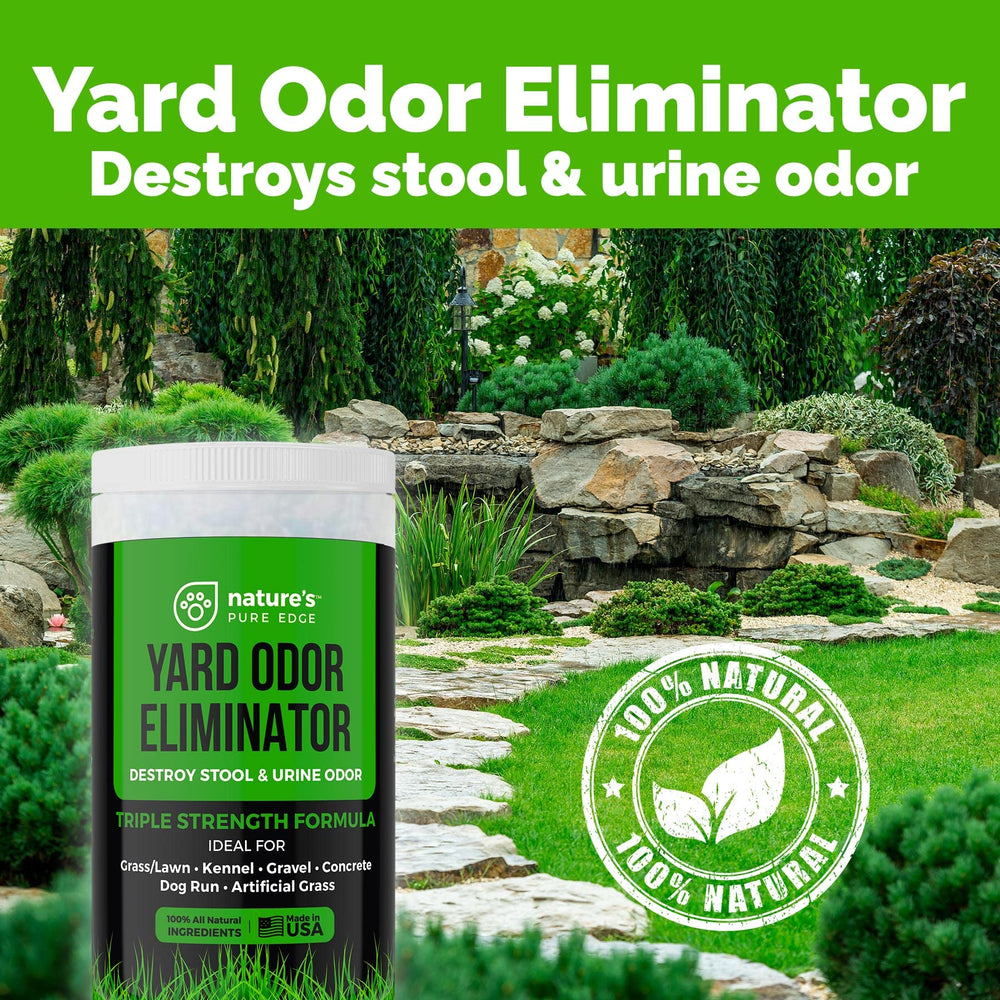 Nature's Pure Edge yard odor eliminator on artificial grass for odor relief