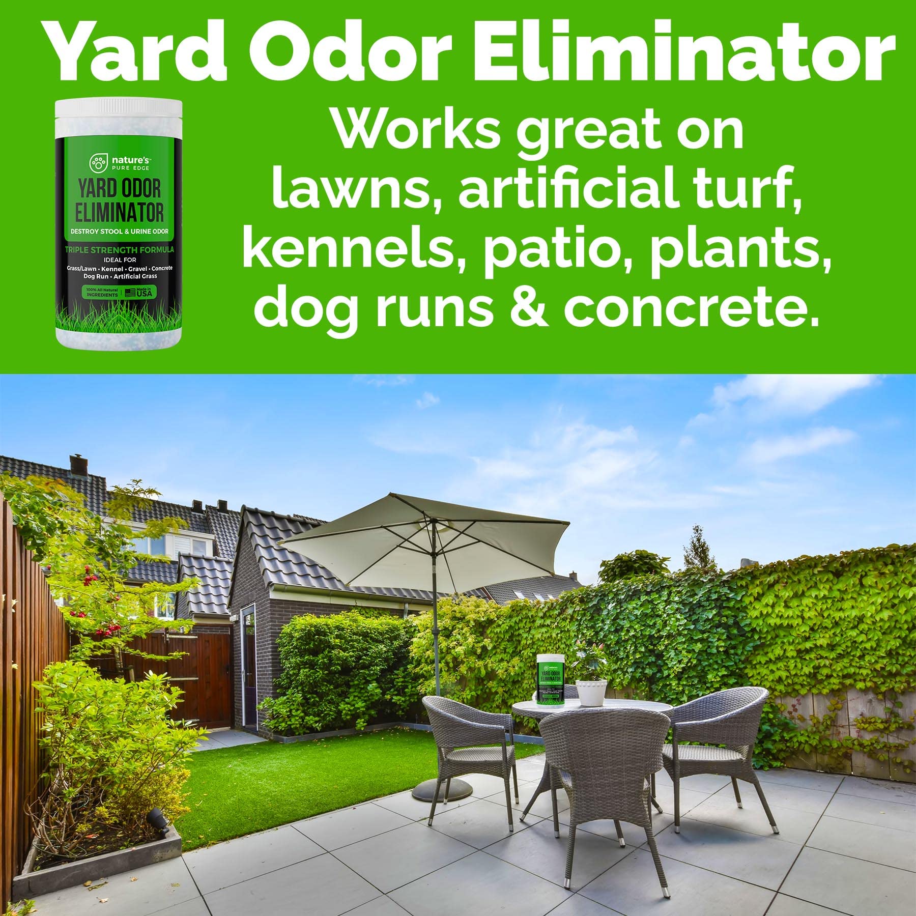 Nature's Pure Edge yard odor eliminator is safe for kids and pets