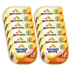Nature's Recipe wet dog food cup showing real chicken in savory broth for adult dogs.