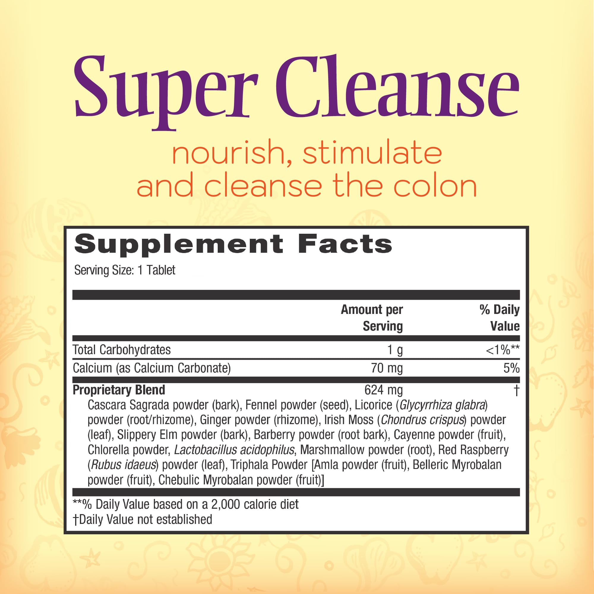 Nature's Secret Super Cleanse bottle side label highlighting the herbal blend.